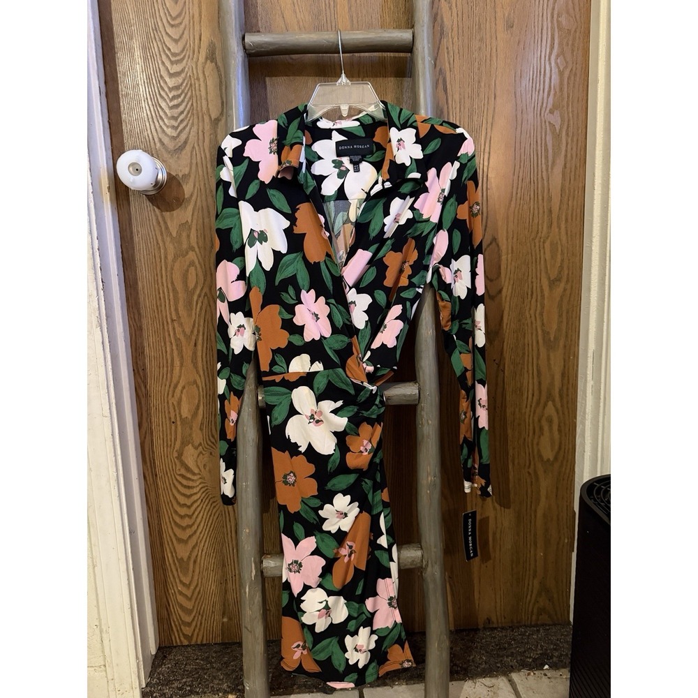 NWT Donna Morgan Floral Long Sleeve Matte Jersey Shirtdress Wrap Style Size 14